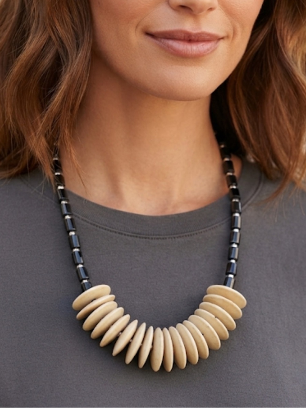 31 Bits Black and Cream Beaded Necklace